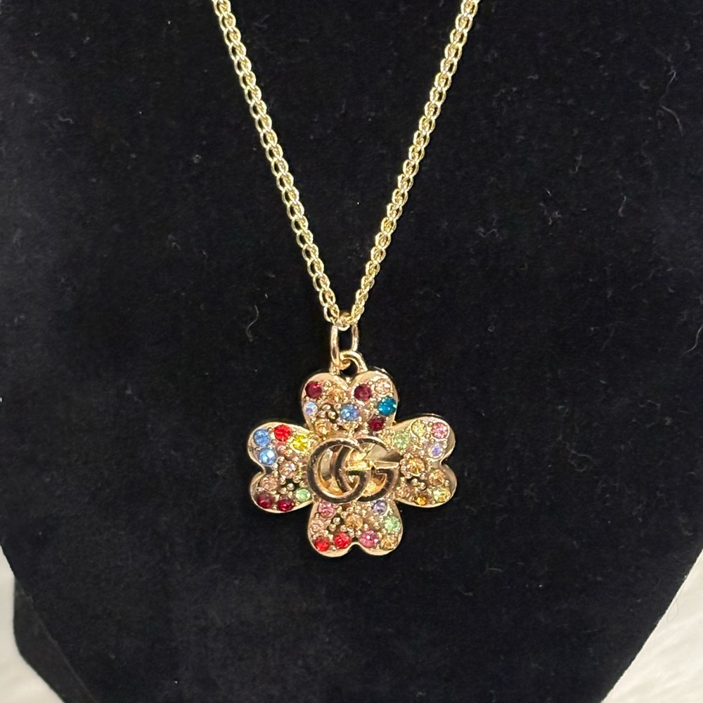 Gucci Gold Multicolor Stamped Pendant Necklace - Repurposed